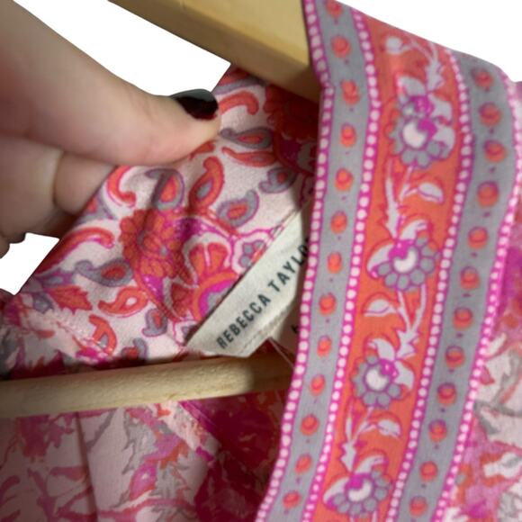 Rebecca Taylor Dreamweaver Pink Boho Printed Sleeveless Silk V-Neck Dress Size 6 - Picture 5 of 10